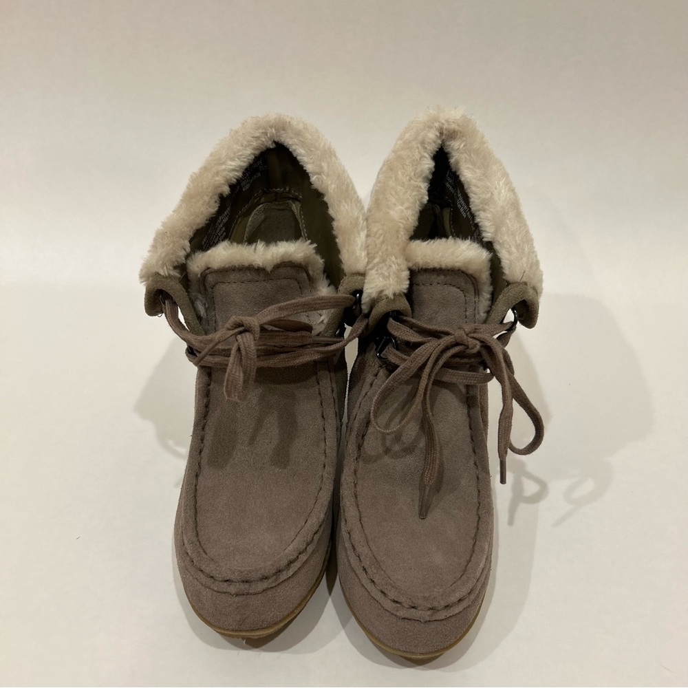 Sonoma Leather Faux Fur Trim Wedge Ankle Boots